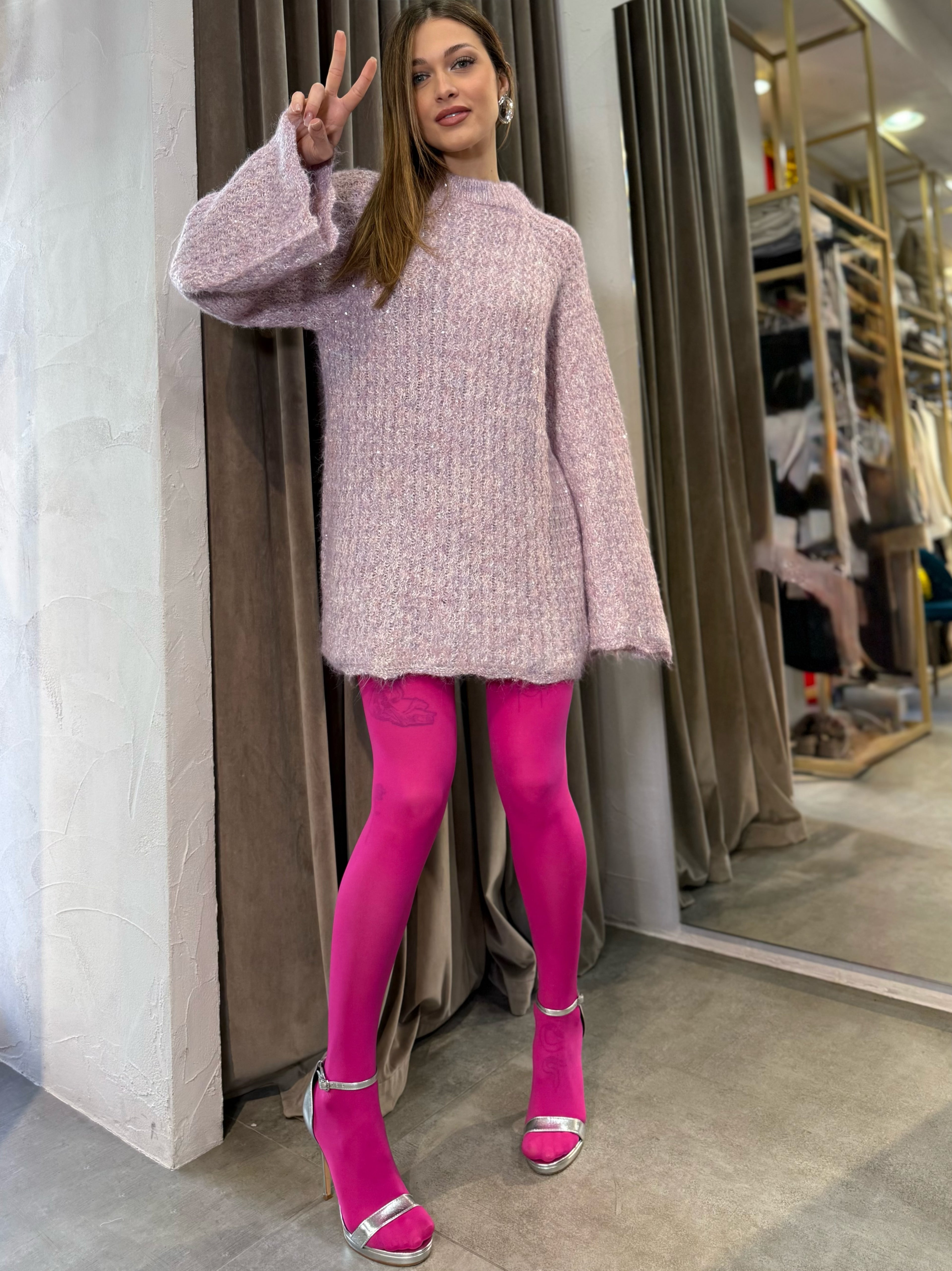 Maglione lungo con micro paillettes