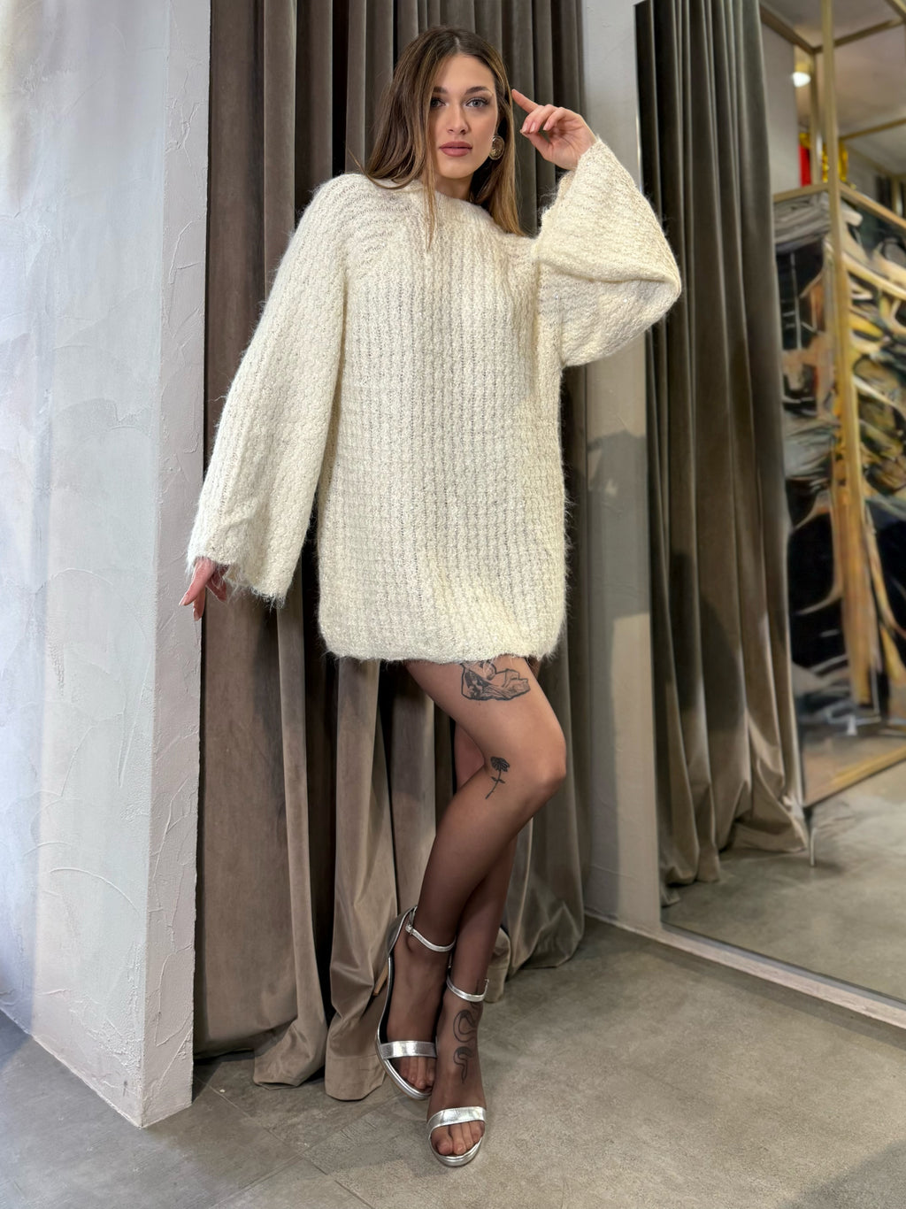 Maglione lungo con micro paillettes