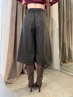 Pantaloni culotte a quadri nero-azzurro-ruggine