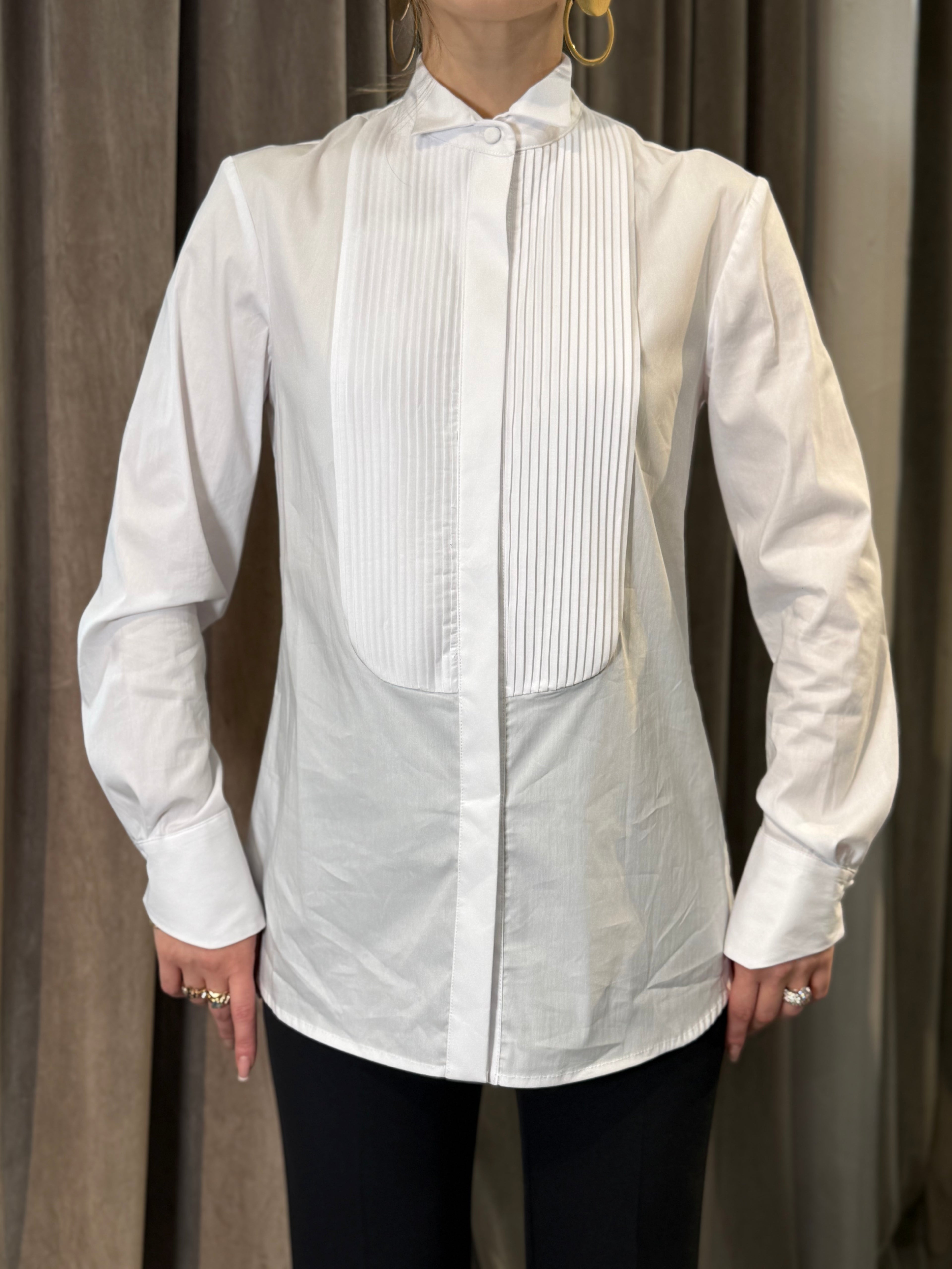 Camicia smoking in cotone bianco con pettorina plissettata SILENCE LIMITED