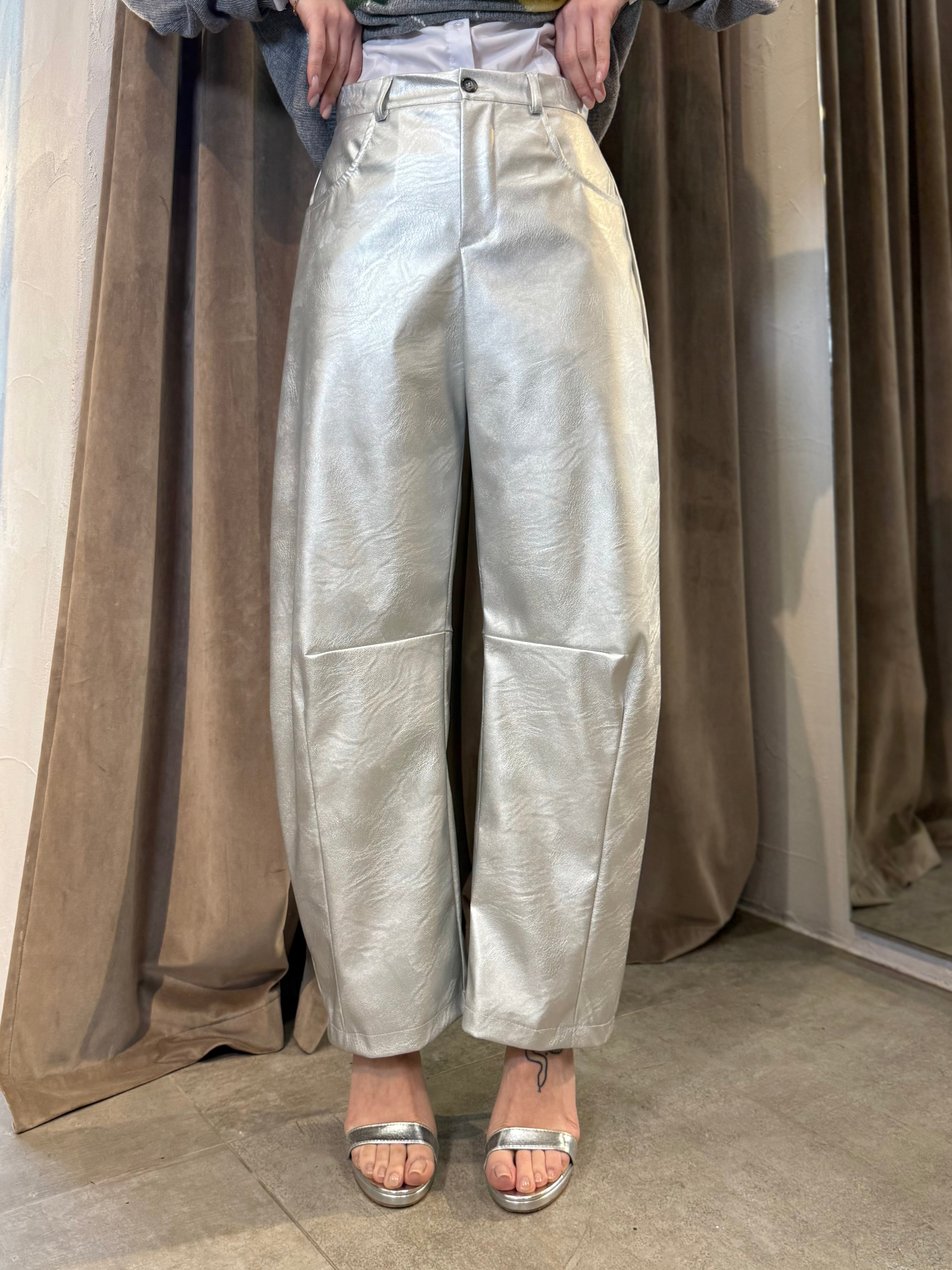 Pantalone ecopelle argento VICOLO