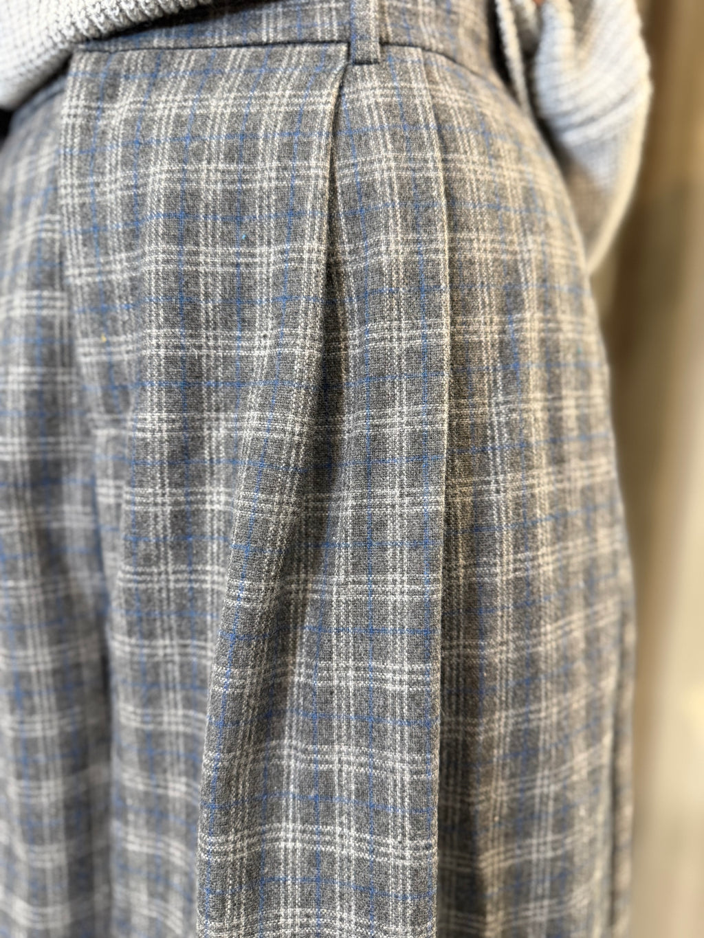 Pantaloni culotte a quadri grigio-blu