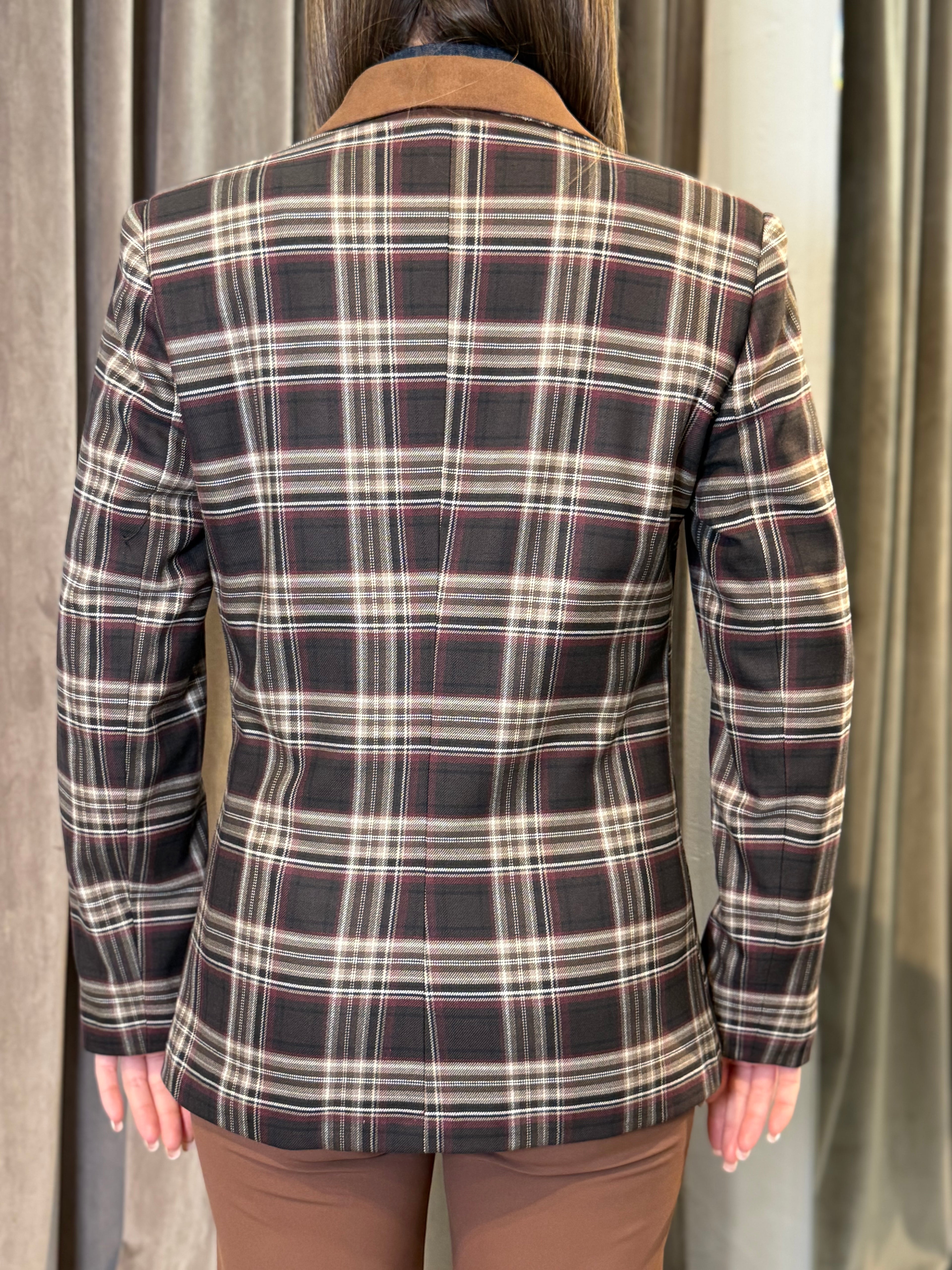 Giacca doppiopetto a quadri con collo in eco-camoscio OPERA