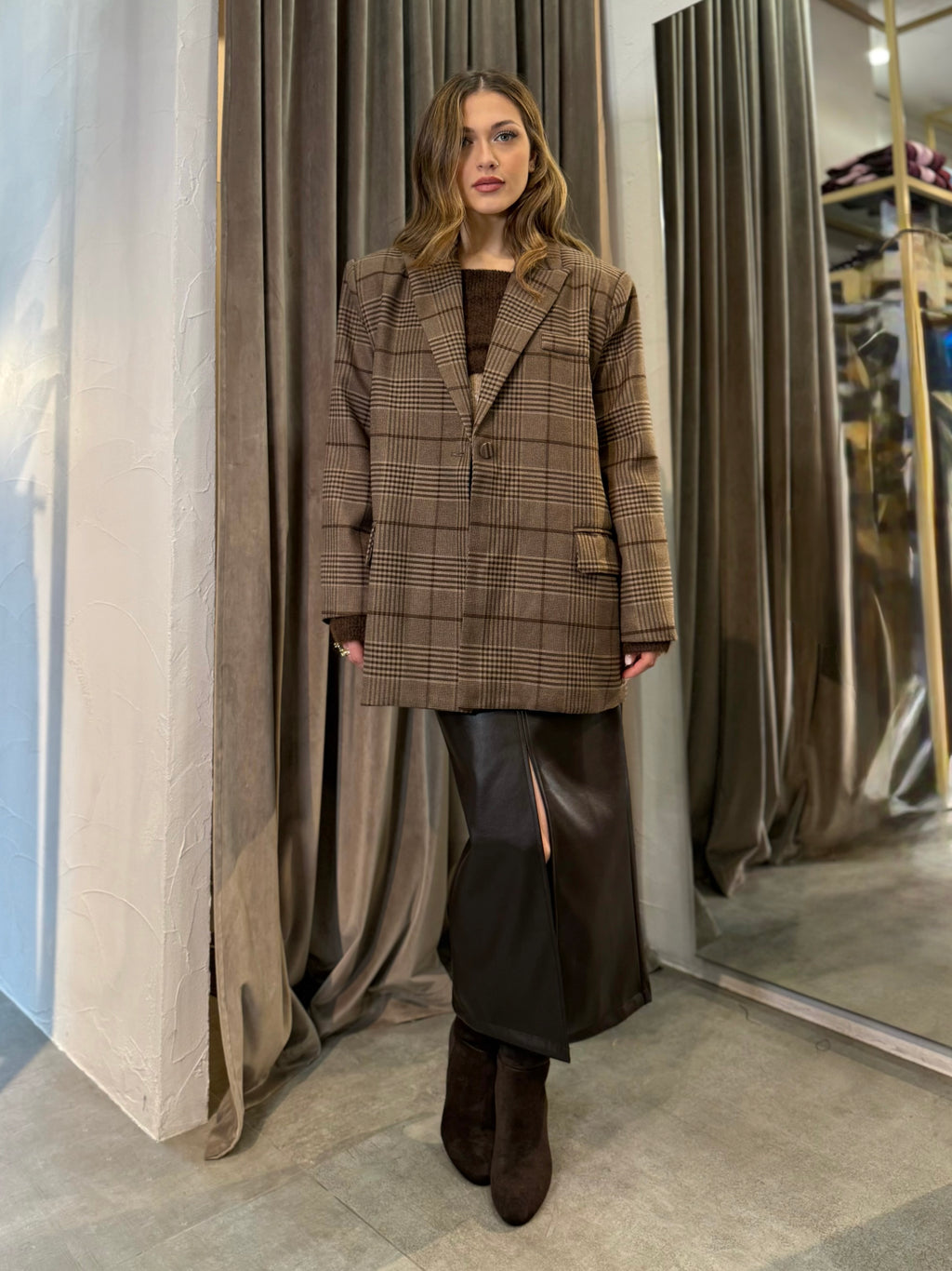 Blazer monopetto over in fantasia check