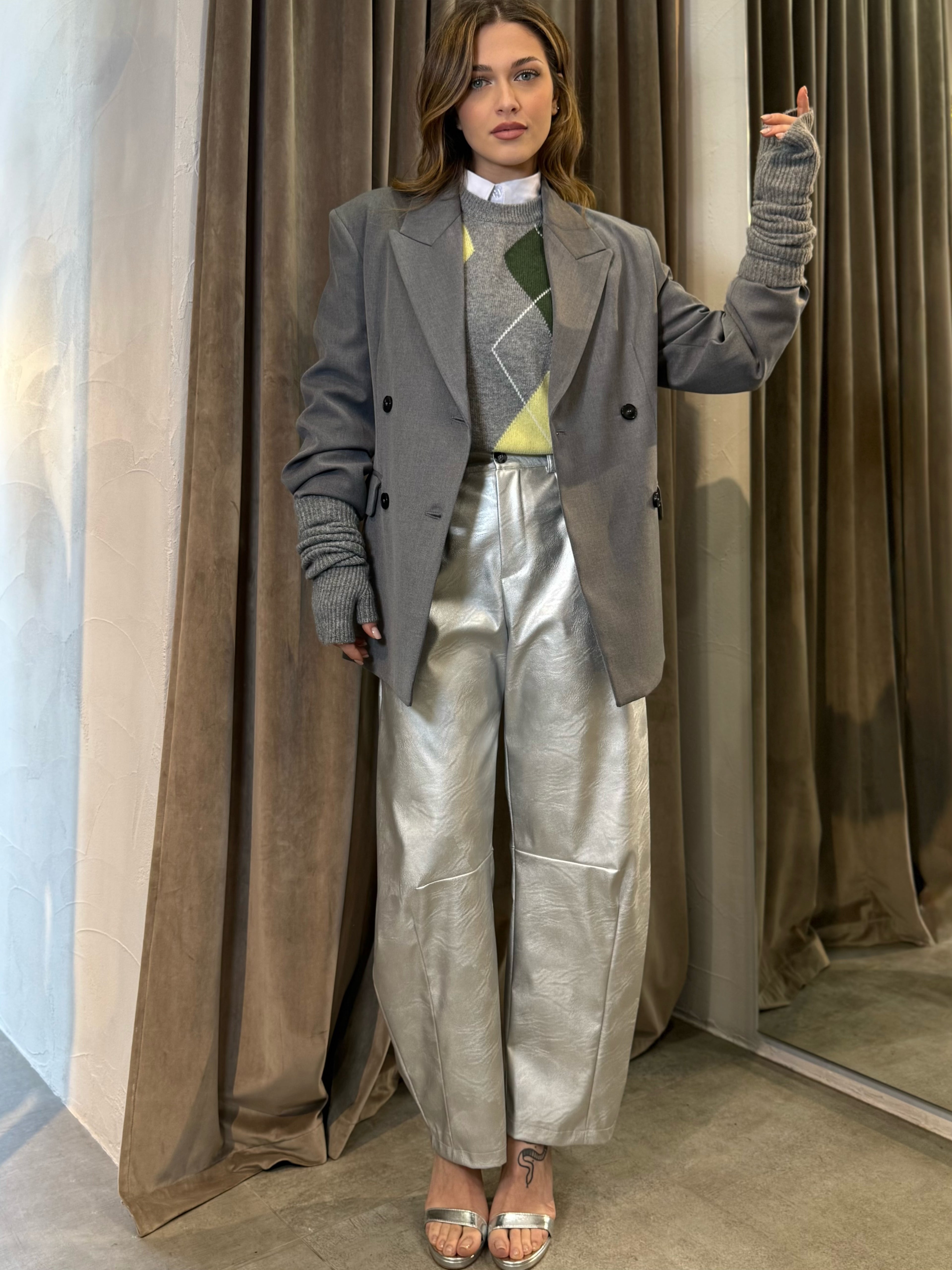 Pantalone ecopelle argento VICOLO