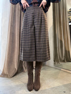 Pantaloni culotte a quadri marrone-beige-azzurro