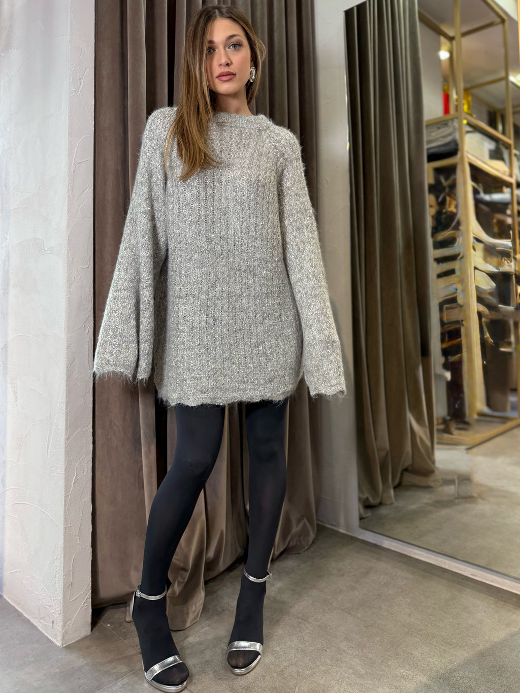 Maglione lungo con micro paillettes