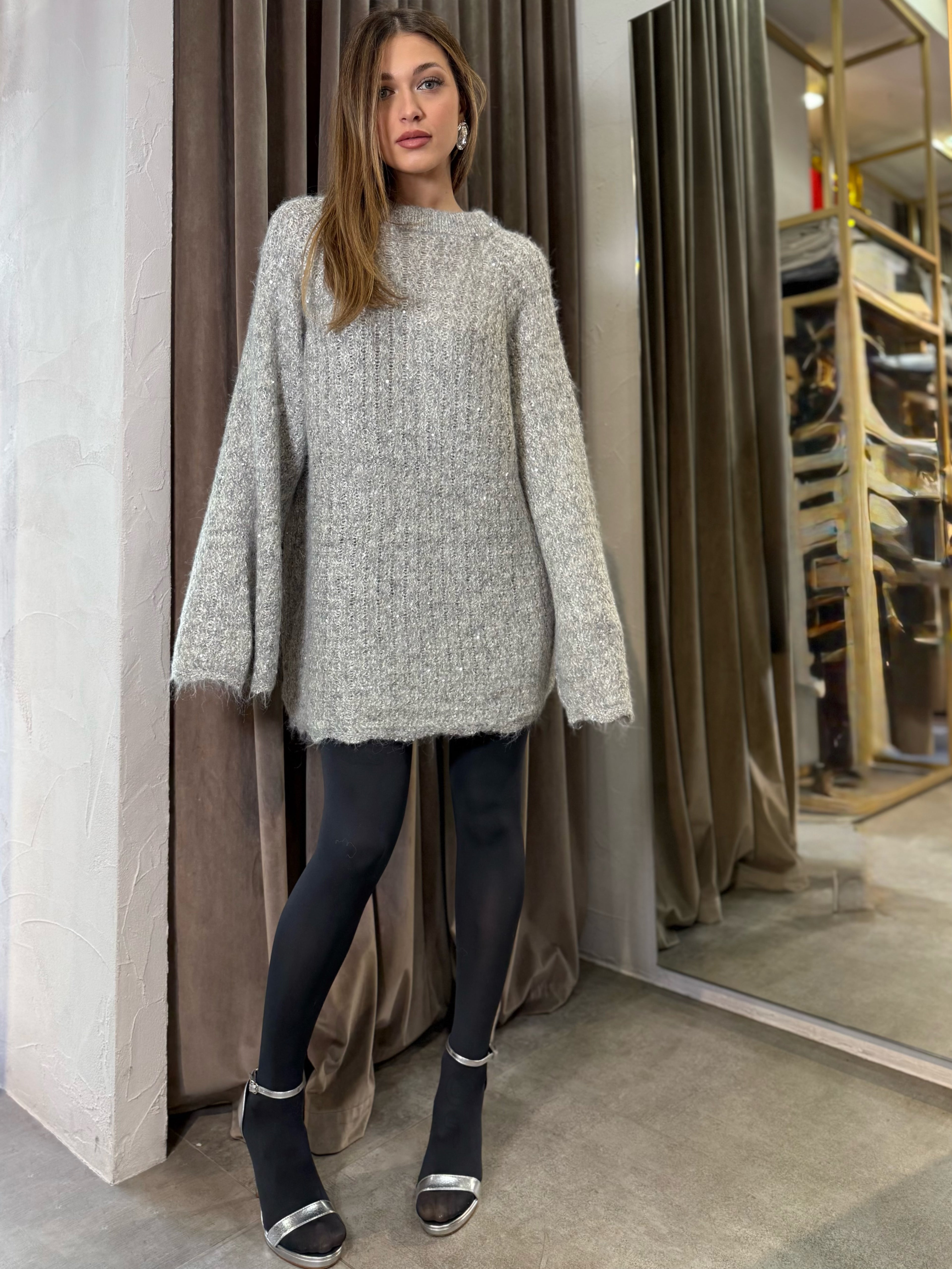 Maglione lungo con micro paillettes
