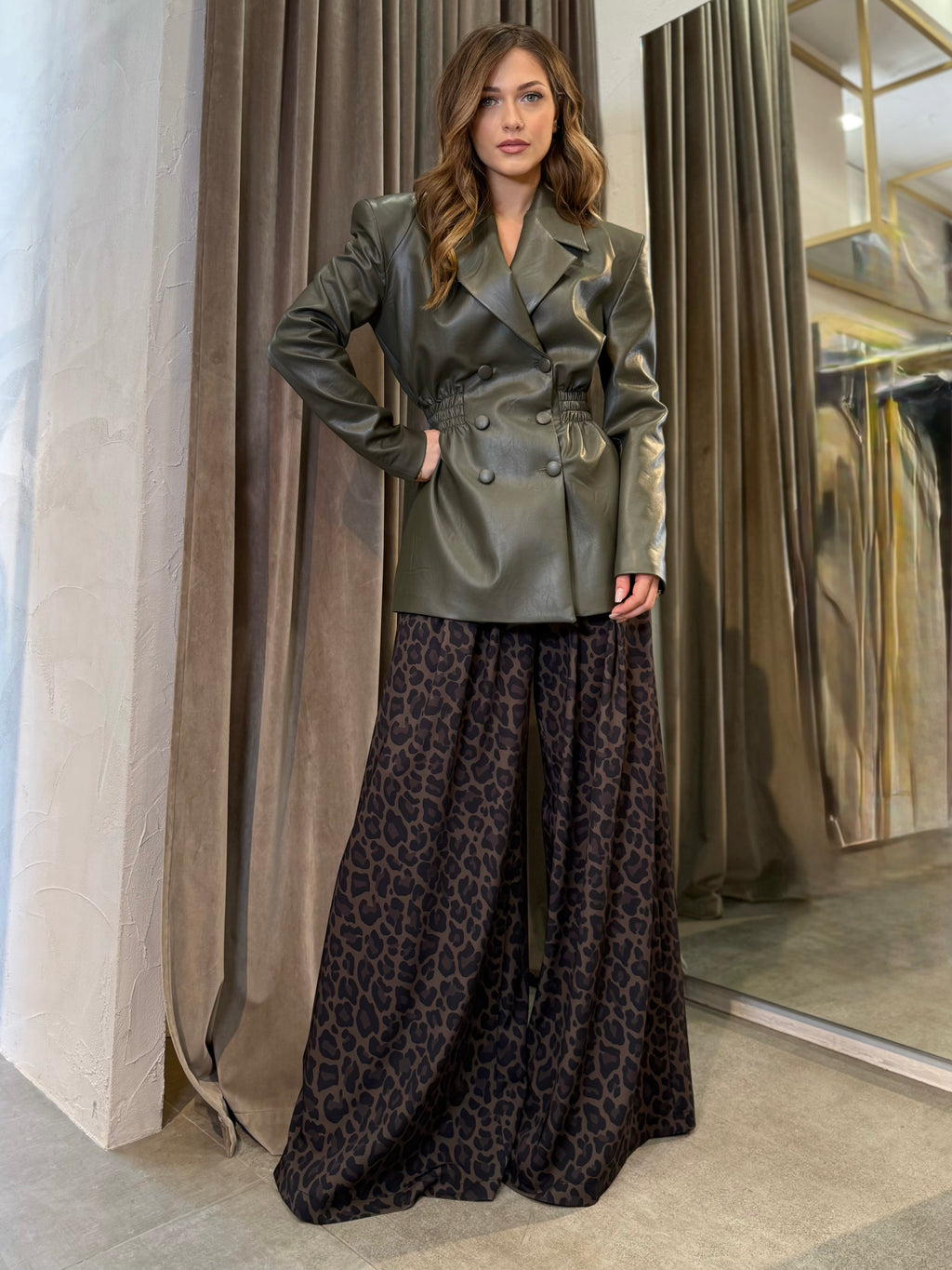 Pantaloni stampa animalier a vita alta IMPERIAL