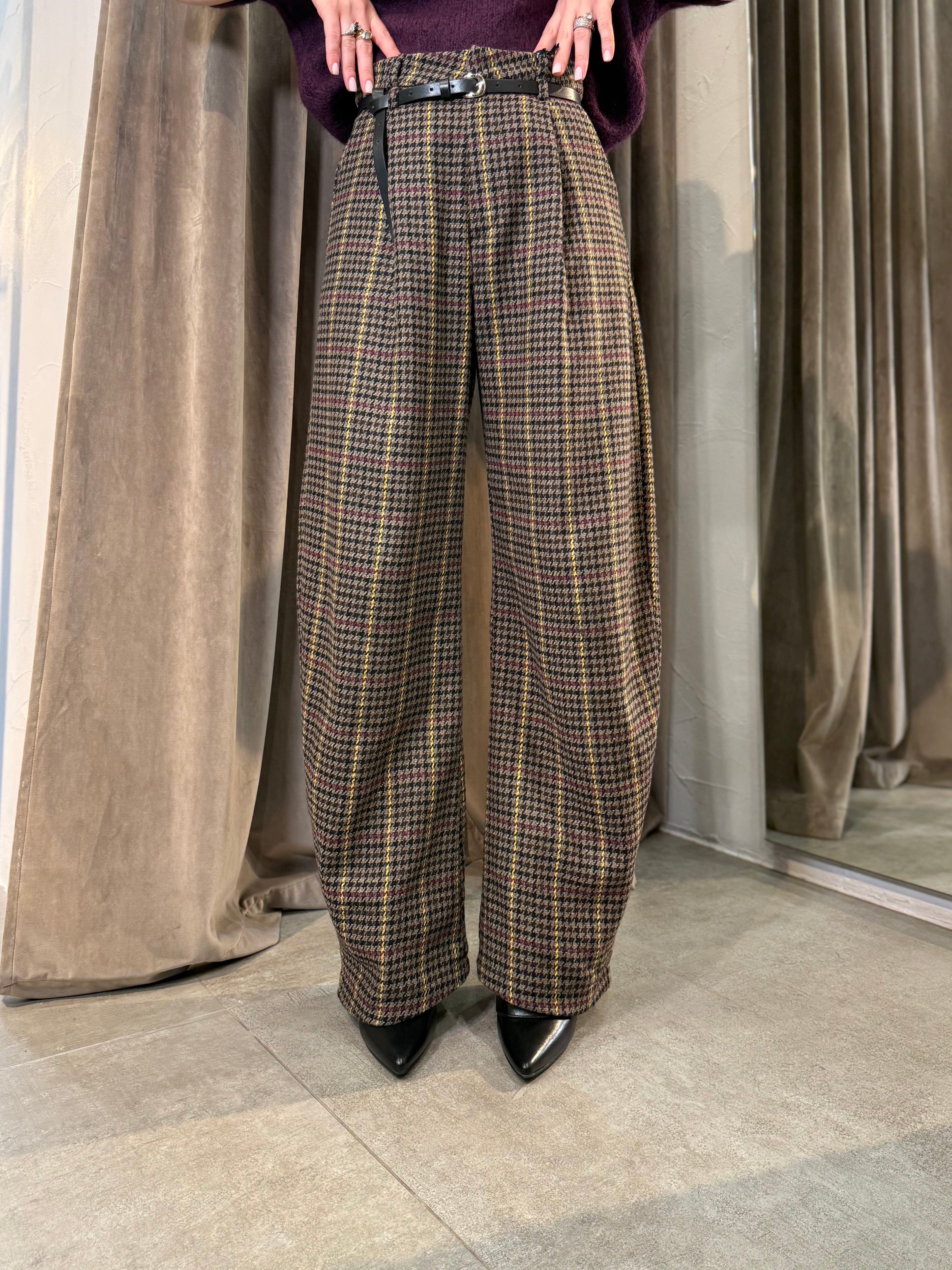 Pantalone pied de poule con cinturino