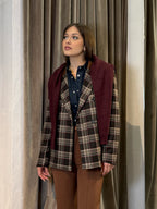 Giacca doppiopetto a quadri con collo in eco-camoscio OPERA