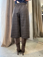 Pantaloni culotte a quadri marrone-beige-azzurro