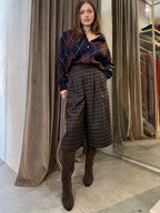 Pantaloni culotte a quadri marrone-beige-azzurro