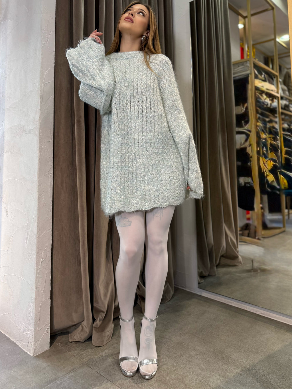 Maglione lungo con micro paillettes